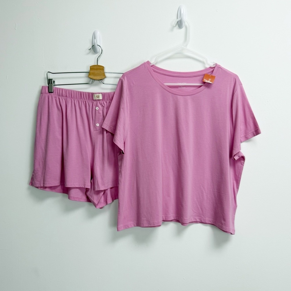 INC International Concepts Pajama Set Womens Large Pink Shirt Shorts 2 Piece NWT